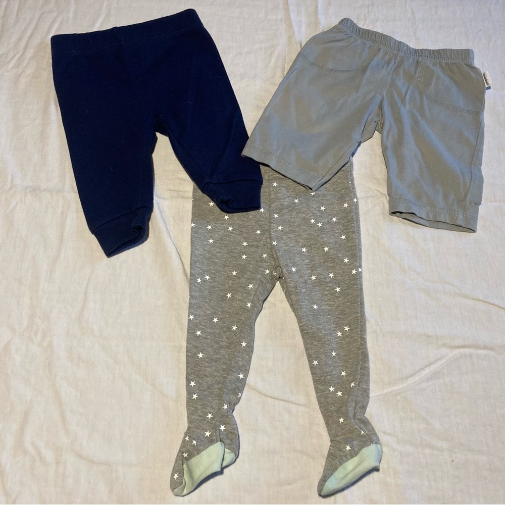 Baby Pants and Leggings Set - Navy, Gray, Star Print 0-3months (multi-brands)